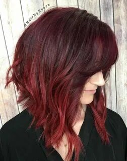 Choppy Angled Burgundy Balayage Bob Burgundy hair, Burgundy 