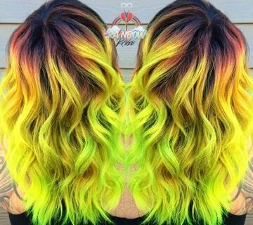 Neon yellow and lime green hair color by Savannah Harris #ho