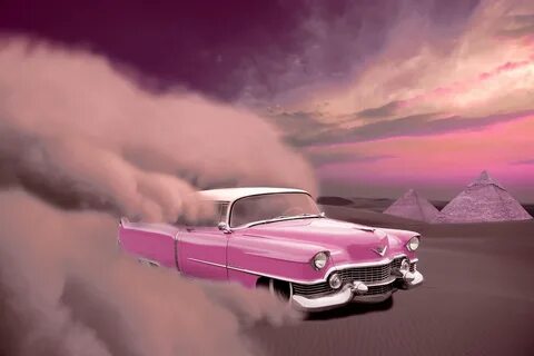 Painted pink cadillac rides the desert free image download