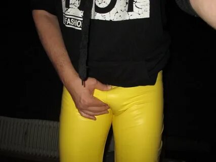 My tight shiny yellow pants with male cameltoe - 16 Pics xHa