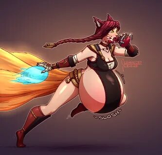 Ahri, the nine-tailed belly by PressurizedPleasure Body Inflation Know Your Meme
