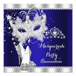 Royal Blue Masquerade Quinceanera Mask Hi Heels Invitation Z