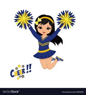 Cheerleader in blue yellow uniform with pom pom Vector Image