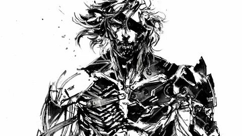 Black and white robot man sketch, Metal Gear, Raiden, sketch