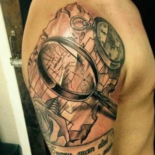 Compass and magnifying glass Half sleeve tattoo, Tattoos, Tr
