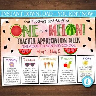 Teacher Appreciation Week Itinerary Poster, Summer One in a 