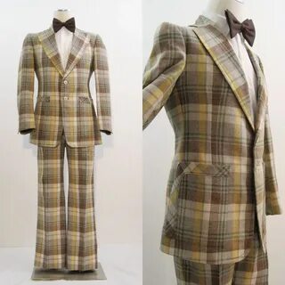 60s 70s Suit Vintage Men's Plaid Flared Jacket & Pants Etsy 