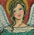 LISTEN to your HEART mounted PRINT of folk art angel paintin
