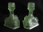 Jobling uranium glass 'Dolphin' candlesticks Glass sculpture