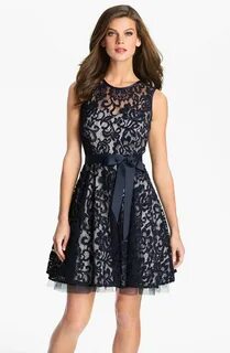 Betsy & Adam V-Back Lace Overlay Fit & Flare Dress Nordstrom