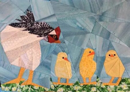 Hilly with 3 chicks - paper pieced chicken Quilting - paper 