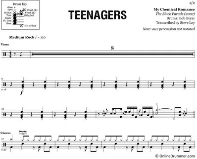 Teenagers - My Chemical Romance - Drum Sheet Music OnlineDru