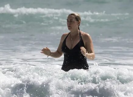 Kate Winslet in a Swimsuit at a Beach in Auckland, December 