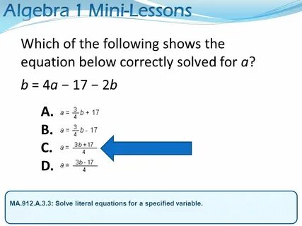 Algebra 1 Mini-Lessons Which of the following shows the equa