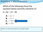 Algebra 1 Mini-Lessons Which of the following shows the equa