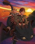 Hiccup and Astrid riding Toothless How to train your dragon,
