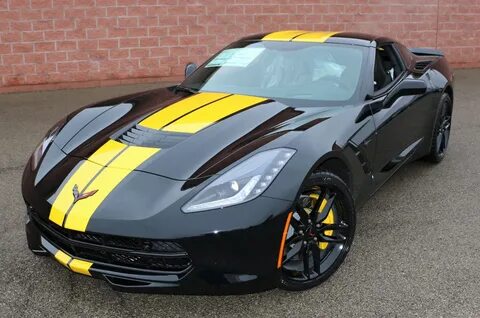 Black C7 Z51 with full length yellow Racing stripes Corvette