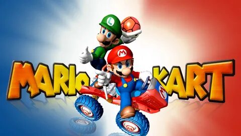 luigi on mario kart with background of blue white and red hd