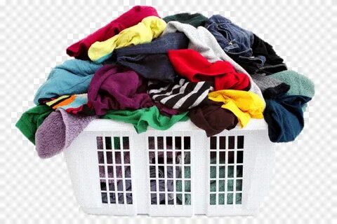 Assorted-color clothes on white plastic laundry hamper art, 