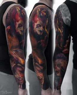Реалистичная тату дьявола и клоунов - фото татуировок