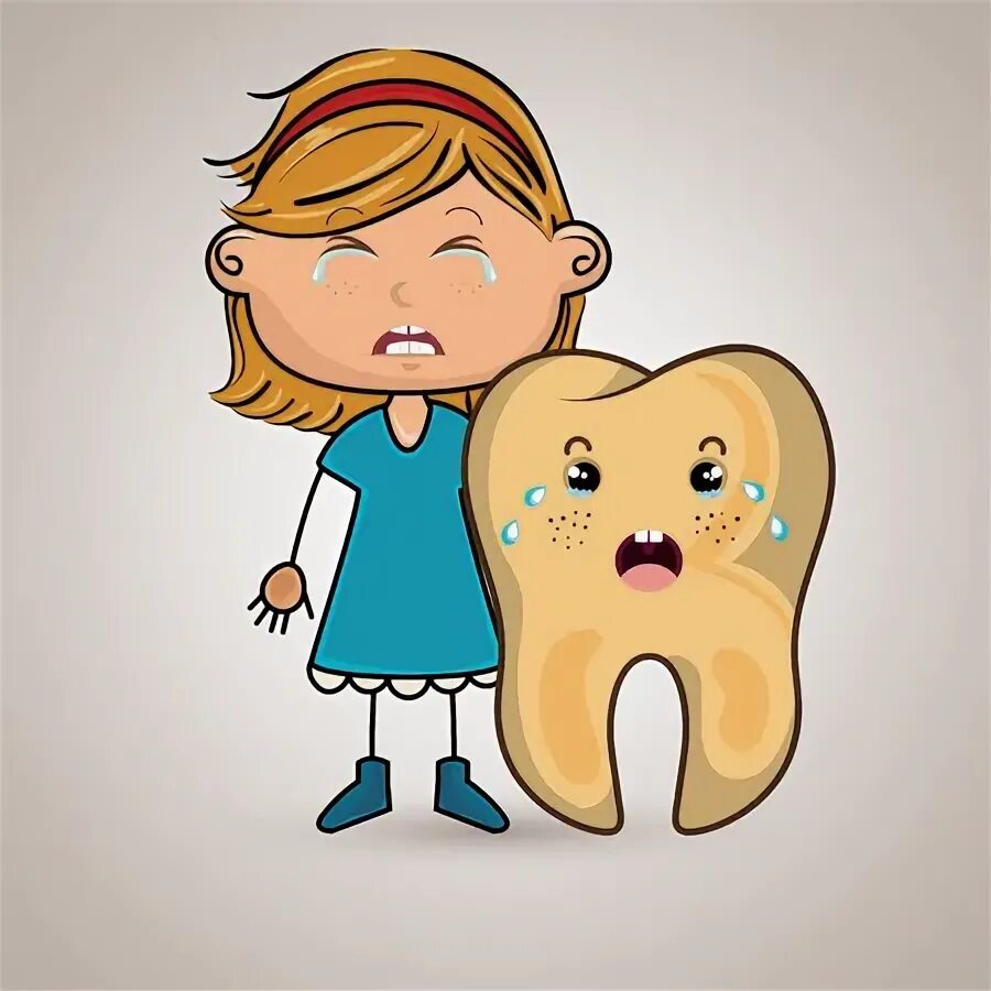Sad Crying Cartoon Girl With A Big Cartoon Tooth And A Tooth