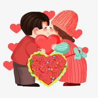 Hand Painted Cartoon Character Color, Romantic Love Valentin