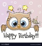Birthday card with owl Royalty Free Vector Image