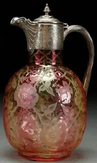 A VERY FINE VICTORIAN "RAINBOW" ETCHED GLASS PITCHER, PROBAB