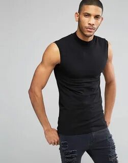 ASOS Extreme Muscle Sleeveless T-Shirt With Turtle Neck In B
