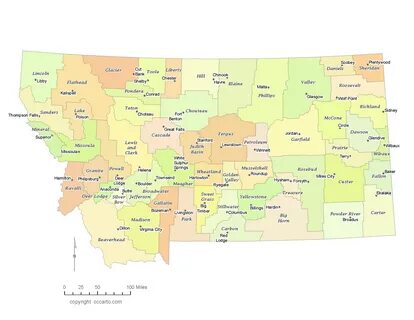 State of Montana County Map with the County Seats - CCCarto