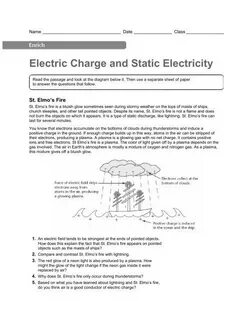 Charge and Electricity Worksheet Answers Static Electricity 