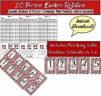 20 Person Euchre Rotation Score Sheet / Score Card / Euchre 