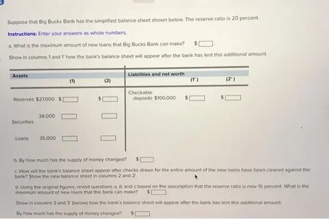 Solved Suppose that Big Bucks Bank has the simplified Chegg.