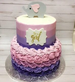 Pink and purple elephant ombré baby shower cake. Pink baby s