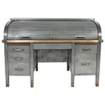 1930s Banker's Metal Roll Top Industrial Desk at 1stDibs