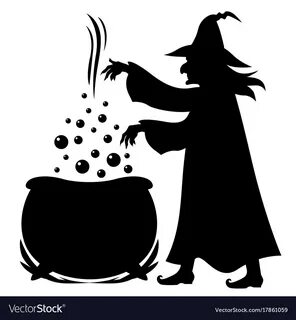 Witch brews potion in pot Royalty Free Vector Image