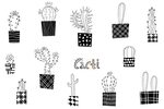 Cute modern cactus clipart, Black and white hand drawn cacti