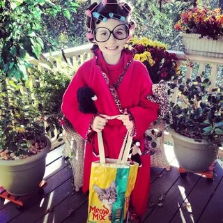 Crazy Cat Lady costume, complete with catfood trick-or-treat