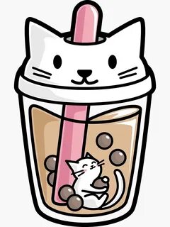 Bubble Tea with White Cute Kawaii Cat Inside Sticker by Boba
