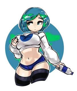 Safebooru - 1girl bangs blue eyes blue hair bottle breast li