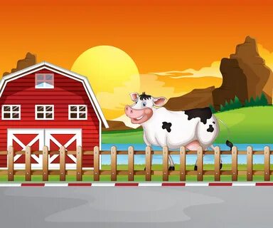 A cow beside the wooden barnhouse 522282 Vector Art at Vecte
