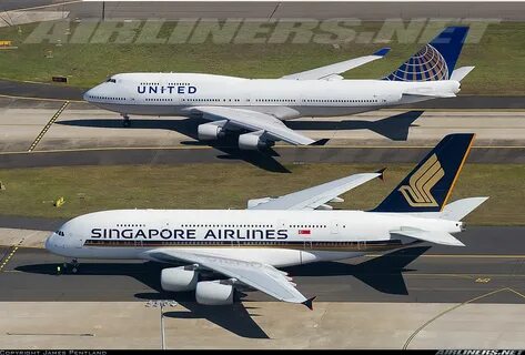 Actual comparison photo of tbe Boeing 747 top, vs. the Airbu