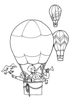 Hot air balloon black and white clipart woman in hot air bal