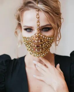 Golden Face Mask Yasmin Metal Face Jewelry Etsy in 2022 Mout