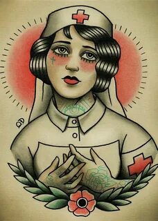 Vintage Tattooed Nurse Wall Sticker Traditional tattoo desig