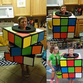 My son's Rubiks Cube costume. The 'blocks' can 'spin' as he 