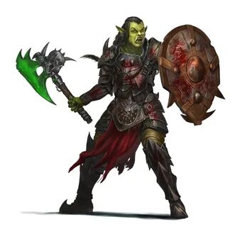 Female Orc Axe and Shield Fighter - Pathfinder PFRPG DND D&D