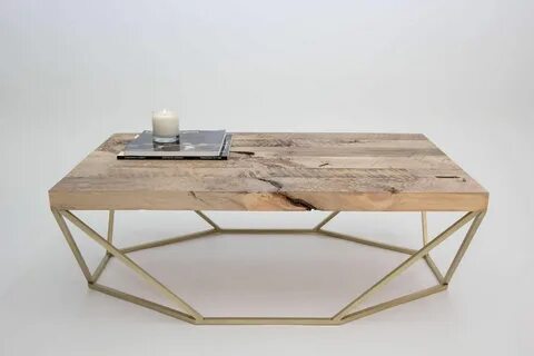 Dusk Coffee Table, Large in Salvaged Wood and Brushed Brass 