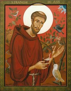 St Francis of Assisi with birds - Aidan Hart Sacred Icons Fr