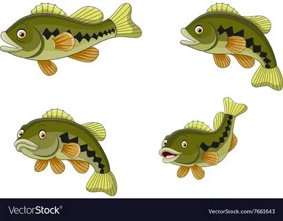 Cartoon funny bass fish collection Royalty Free Vector Image